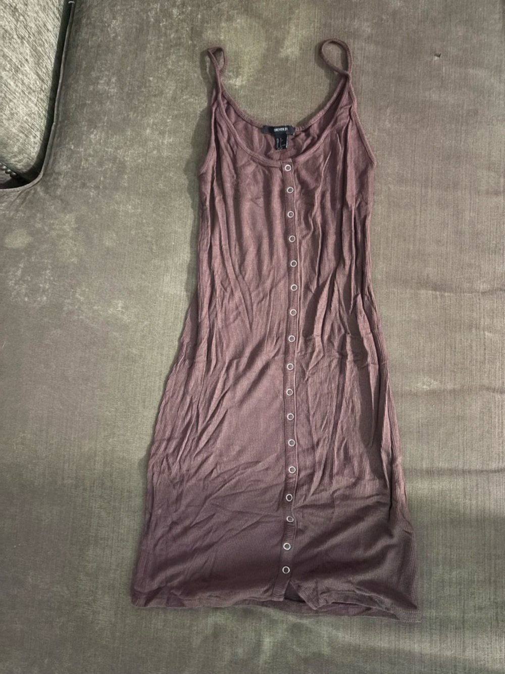 Fashion Nova Mauve Button-Front Ribbed Tank Dress